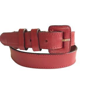 Vintage THOMAS LONG Red Leather Belt Womens Size 32 80 French Paris France